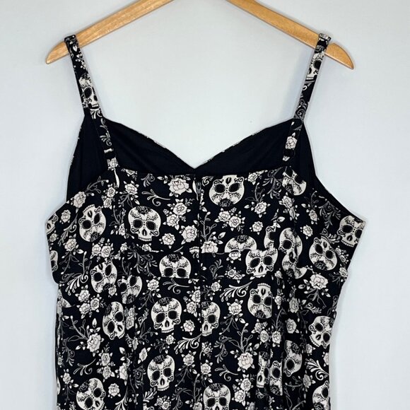 Torrid Skater Mini Dress Skull Roses Black White Cotton Blend Spaghetti Strap 20 - Picture 7 of 10